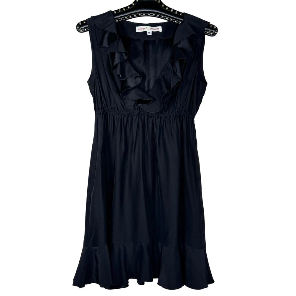Amanda Uprichard Black Sleeveless Ruffle Silk Slip Dress Medium